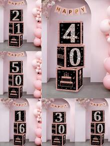 3Pcs Black Pink Birthday Paper Box,Happy 16th/21th/30th/40th/60th/50th Birthday Box,Glitter Elegant Square Paper Boxes,16th/21th/30th/40th/60th/50th Birthday Party Decor,16/21/30/40/60/50 Years Birthday Celebration Supplies - Pink Black - View 1