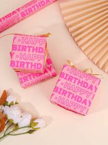 1 rolă de hârtie de împachetat roz pentru ziua de naștere, design cu inscripții "La mulți ani" cu linii de tăiere pe verso, hârtie de împachetat cadou pentru fete, petrecere pentru fete