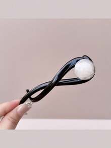 1 件复古优雅咖啡仿珍珠一体式发夹，高端马尾发爪夹，学校用品，仿珍珠发饰