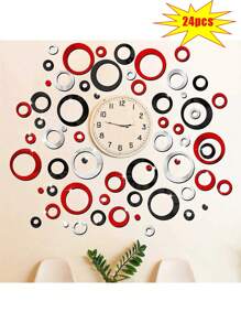 24 piezas de pegatinas de espejo de pared redondo autoadhesivas de acrílico para decoración del hogar, baño, dormitorio, sala de estar, oficina, arte moderno DIY, calcomanías decorativas redondas removibles, resistentes al agua y al aceite, adecuadas para decoración de sala de estar, dormitorio (rojo/negro/azul/plateado/dorado). Decoración de pared Espejo de pared Espejo para decoración de habitación, baño, sala de estar