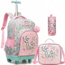 3 pezzi Zainetto con rotelle per ragazze, zainetto trolley con borsa pranzo e astuccio, adatti per la scuola, zaino con ruote, il migliore regalo per le ragazze per il ritorno a scuola