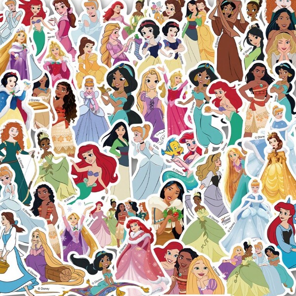Disney 200/100/50 قطعة ملصقات شخصية، سنو وايت، حورية البحر، ملك الأسد، دفتر أجندة، ملصقات رسومات مائية مقاومة للماء، مناسبة لزجاجات المياه، السكيت بورد وغيرها