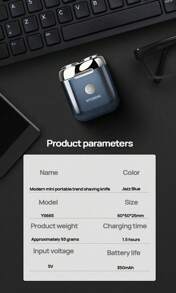 HYUNDAI YS665 Men's Electric Shaver, Portable, Long Battery Life, Wet And Dry Dual-Use, Full Body Waterproof, Fast Charging Travel Shaver, Jazz Blue - Jazz Blue - View 7