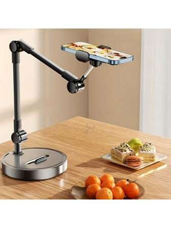 可调节金属支架，适用于手机和平板电脑，多角度桌面支架，适用于直播、自拍杆、三脚架、视频录制、在线课程、Vlog，以及感恩节和圣诞节礼物。兼容和安卓手机，是生日、家人、朋友的礼物，适用于办公室、宿舍和家居。360度旋转手机支架，手机支架