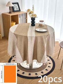 1pc American Farmhouse Style Tablecloth, Coffee Brown Striped Embroidered Tassel Decorative Cloth, Multi-Functional Cover For Coffee Tables, Office Desks, Parties, Weddings, Home Decor, All Season - Coffee Brown - View 21