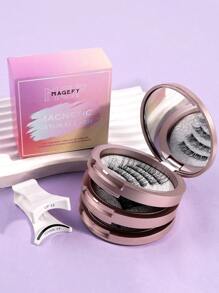 MAGEFY 3 pares de pestañas magnéticas con rizo CC de aspecto natural, reutilizables, con aplicador + recortador de cejas + rizador de pestañas, sin necesidad de pegamento, set de pestañas magnéticas