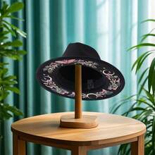 Women Cowgirl Hat Butterfly Flower Moon Print Western Panama Jazz Hat For Party Travel Accessories - 黑色 - 查看 3