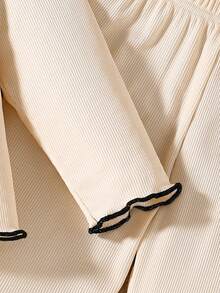 2 Stücke Mädchen Frühling/Herbst Outfit Set - Boho Stil Schleifenkragen Strick Langarm Top + Elastischer Bund Weite Hose, bequem & modisch für den täglichen Lässig Stil für Mädchen