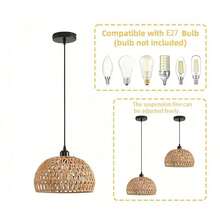 E27 手工编织藤绳复古吊灯，工业风格铁艺，适用于餐厅、酒吧、烧烤、复古装饰、波西米亚风格吊灯 - 麻繩吊燈 - 查看 10
