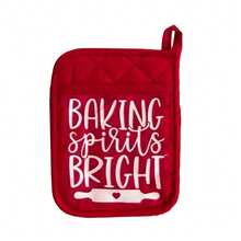 Red Gingerbread Boy Printed Oven Gloves Christmas Baking Mittens Hanging Ornament Christmas Pot Rack Kit - B - 查看 1