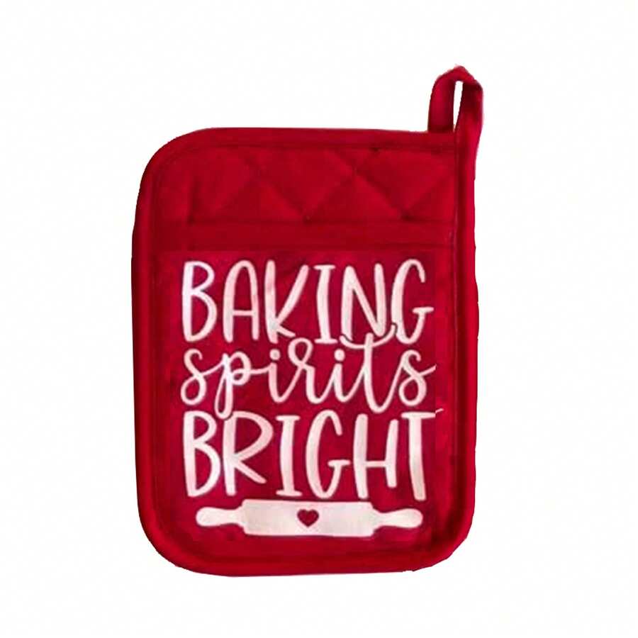 Red Gingerbread Boy Printed Oven Gloves Christmas Baking Mittens Hanging Ornament Christmas Pot Rack Kit - B - 查看 1