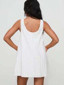 Lace  Bow Detail Dress - Women's Sweet Layered Design Sundress, Loose Fit Babydoll Style For Spring/Summer - White - View 5