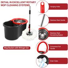 360 Spinning Mop Bucket Floor Cleaning Tool With 3 Microfiber Mop Replacement Head Refills,50" Extended Handle For Floor Cleaning Home - Black and Red - View 3