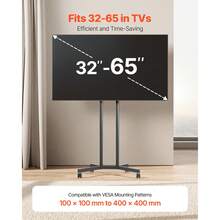 Rolling TV Stand, Mobile TV Cart For 32-65 Inch Screens, Height Adjustable, Portable Monitor Stand With Wheels Holds Up To 88 Lbs For Living Room, Bedroom, Office, Outdoor, Max VESA 400x400mm - For 32-65 Inch Screens - View 2