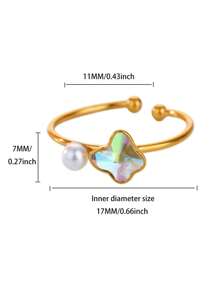 Anillos de acero inoxidable con pequeñas mariposas azules y flores, anillo de color dorado impermeable para mujeres, joyería de perlas falsas para boda, accesorios para vacaciones, regalo para mamá/mejores amigas/hija