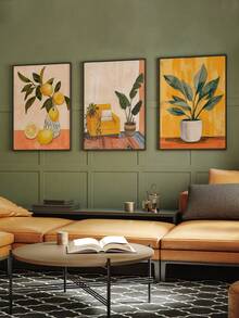 3 幅柠檬海报水果画海报挂画水果墙艺术现代墙面印刷品墙面艺术品厨房墙面装饰客厅墙面装饰用品无框 - 米色 - 查看 1