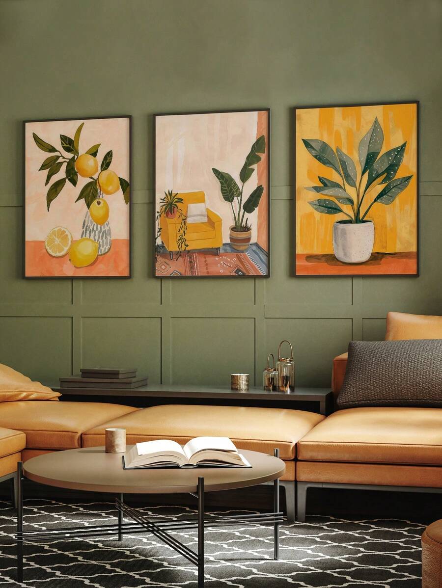 3 幅柠檬海报水果画海报挂画水果墙艺术现代墙面印刷品墙面艺术品厨房墙面装饰客厅墙面装饰用品无框 - 米色 - 查看 1