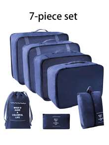 7件套旅行收纳袋,大容量多功能拉链整理盒,手提旅行包,收纳袋,网袋,化妆包,鞋袋,水瓶套,束口袋,普通包,行李袋,内衣收纳袋,住院包,衬衫,内衣,衣物,化妆品,洗漱用品,防水牙刷牙膏袋,夏季旅行必备 - 彩色 - 查看 16