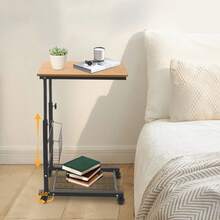 kangten Adjustable Bed Side Table, Side Table With Wheels, Mobile Standalone Table - Khaki - View 8