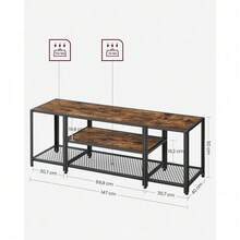 Soporte de TV moderno para televisores de hasta 65", centro de entretenimiento de 3 niveles, consola de TV industrial con estantes abiertos, para el hogar, marrón rústico y negro, ULTV097B01 - MarrÓn RÚstico + Negro - Ver 3
