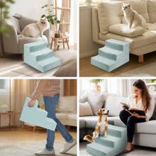 Washable Pet Stairs For Small Dogs & Cats – Soft Non-Slip Plush Cover With Stable 3/4-Step Design" - 3 Steps Gray - View 6