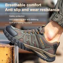 Safety Shoes For Men Women  Steel Toe  Sneakers Lightweight Comfortable Non Slip Resistant Work Shoes For Men Utility Indestructible Industrial Construction - 卡其色 - 查看 2
