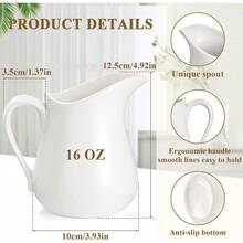 12 Pcs 4.5 Oz Small Creamer Milk Pitcher, Classic White Porcelain Creamer With Handle, Ceramic Maple Syrup Dispenser, Coffee Dairy Container For Milk Sauce Salad, Microwave - 16 OZ - View 2