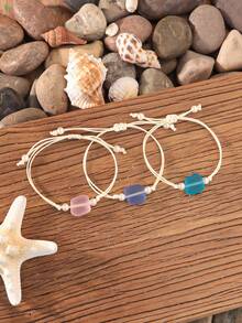 3pcs/Set Bohemian Beach Holiday Colorful Sea Glass Bracelet Set, Spring/Summer Colorful Mood Booster Beach Jewelry - Multicolor - View 6