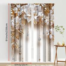 2 piezas de cortinas con patrón floral blanco y dorado, adecuadas para dormitorio, oficina, cocina, sala de estar y estudio, diseño de bolsillo para barra, para decoración del hogar y la habitación - Multicolor - Ver 15