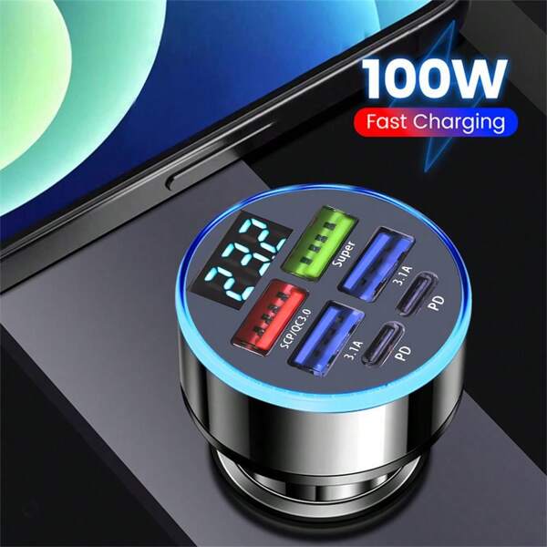 Olaf 100W 6 Ports Car Charger Fast Charging USB Type C Car Lighter PD QC3.0 Car Phone Charger For IPhone