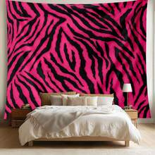 1pc Polyester Zebra Pattern Tapestry, Abstract Design, Room Decor Accent, Vibrant Pink And Black, Suitable For Living Room, Bedroom And Office, Fashionable Home Interior Decoration, Eye-Catching Large Tapestry - Multicolor - View 9