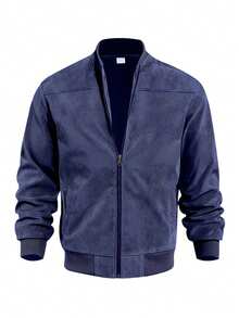 泰同淼男士休闲秋季拉链立领绒面飞行员夹克 - 藏蓝色 - 查看 7