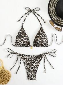 2件套女士豹纹性感比基尼泳装，欧美风度假沙滩夏季 - 彩色 - 查看 1