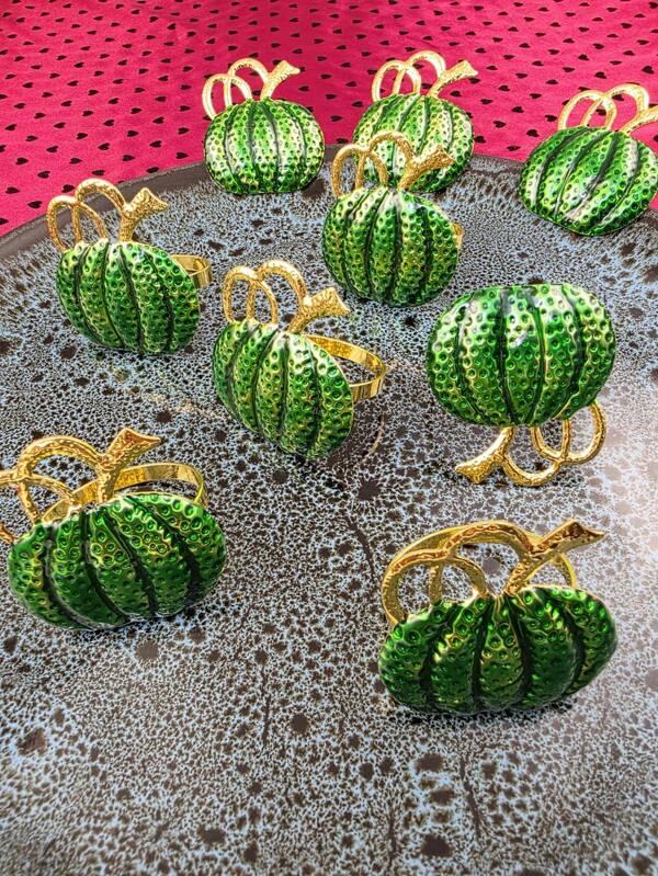 1pc,6pcs,12pcs,New Halloween Napkin Rings, Premium Pumpkin Napkin Rings, Hand-Painted Yellow And Green Pumpkin Crafts, Material Napkin Rings, Halloween Party Table Decorations.