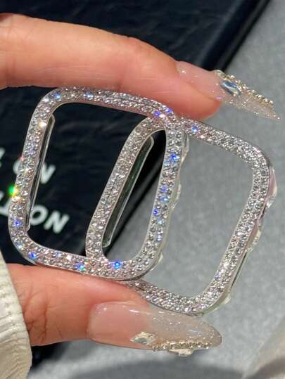 2pcs Shiny Crystal Rhinestone Protective Case, Dual Layer Hard PC Ultra-Thin Shell Compatible With Apple Watch 38/40/41/42/44/45/46/49mm, Suitable For Apple Watch Series Ultra/SE/11/10/9/8/7/6/5/4/3/2/1, Smart Watch Case Accessories, Transparent + Colorful