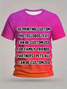 Customized Photo & Text Polyester Breathable Round Neck Short Sleeve T-Shirt, Heat Transfer Printed Design, Beach, Camping, Casual Wear In Summer, Spring, Slim-Fit, Family Reunion 2026, Wedding, Personalized Gift, Father's Day Gift, Streetwear - Multicolor - View 6