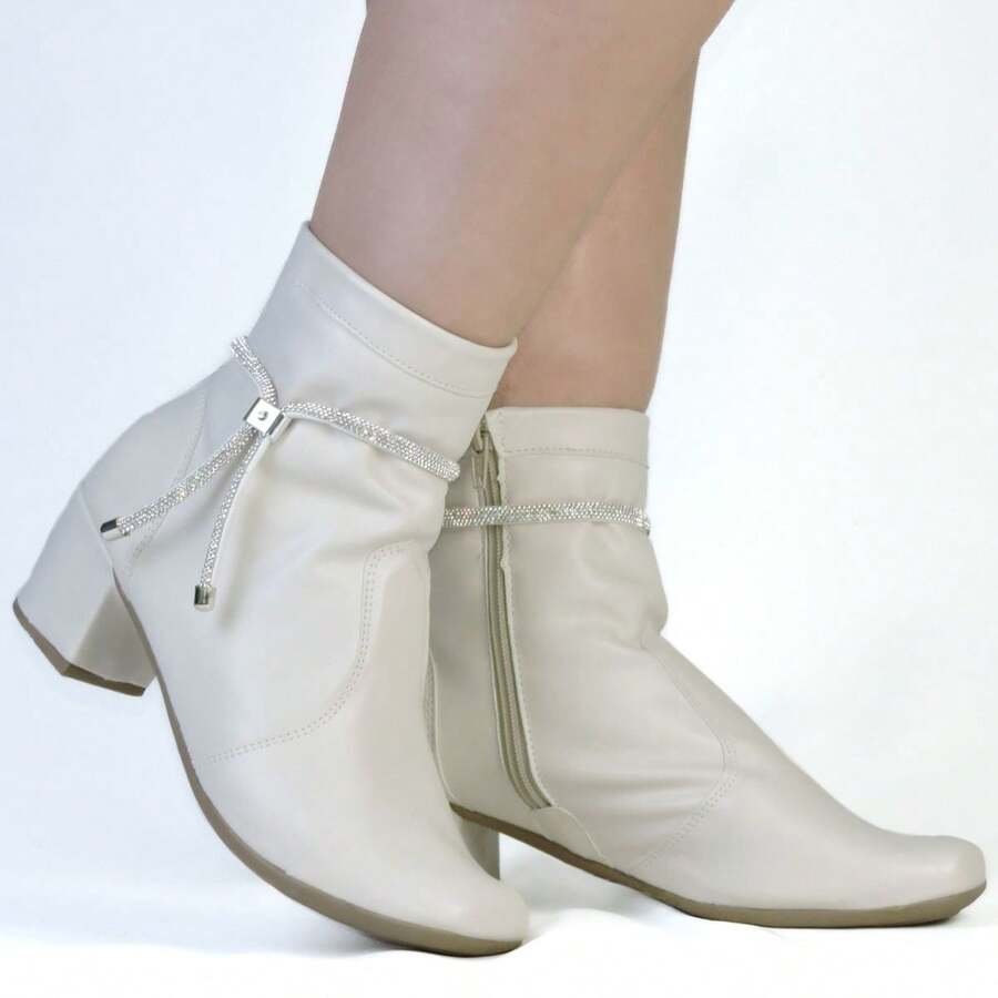 Women's Mid-Calf Combat Boot With Removable Shiny Straps REF:BR02 - 米色 - 查看 1