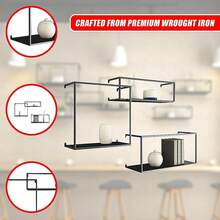 Retro Industrial Black Metal Floating Shelves - Stylish Display Stand For Home And Office Décor, Wall-Mounted Storage Solution For Books, Plants, And Collectibles