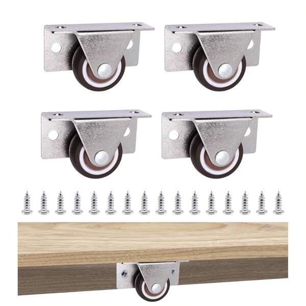 Set de 4 ruedecillas giratorias mini de 1,25 pulgadas, ruedas de goma TPR de perfil bajo silenciosas, para cajones, marcos de cama, cajas de almacenamiento, proyectos DIY, muebles pequeños con tornillos de montaje