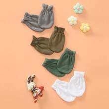 3/4/5/6 Pares de manoplas de unicolor para recién nacidos, aptas para todas las estaciones, guantes de protección de manos para niños y niñas, regalo ideal para recién nacidos