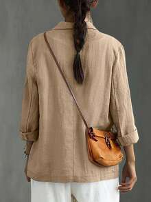Retro Casual Commuter Pocket Jacket For Women - Khaki - View 2