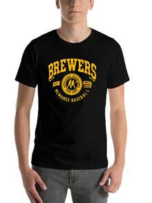 Brewers Vintage Baseball T-Shirt Men's Short Sleeve Graphic Tee - màu đen - Xem 6