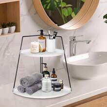 2 Tier Corner Storage Shelf Counter Standing Rack, Bathroom Counter Organizer, Wood Bathroom Organizer Countertop, Cosmetic Vanity Tray Kitchen Spice Rack, Bathroom Storage Decor - White - View 2