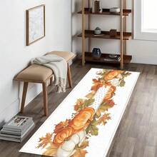 1pc Autumn Yellow Pumpkin & Maple Leaf Print Faux Wool TPR Base Entrance Mat, Bathroom Mat, Kitchen Mat, Laundry Room Mat, Holiday Atmosphere Decor, Home Decor, Party Decor, Wedding Decor, Dining Decor