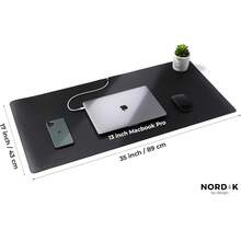 Alfombrilla de computadora de piel con organizador de cables (guijarro negro 89 x 43) almohadilla de calidad prémium para mouse, para el hogar, oficina, computadora, cómoda, antideslizante, impermeable, vegana, para escritura, juegos, superficie lisa, blotter - Verde profundo dual - Ver 3