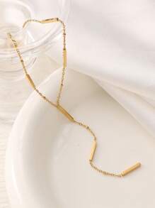 قلادة شكل هندسي على شكل Y ستانلس ستيل مطلي بالذهب، عصرية وأنيقة مزينة بشرابات للنساء، لاتسبب حساسية