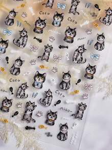 2 piezas de calcomanías lindas con diseños de gatito, pez y huella de pata, brillantes, inodoras, de plástico, para decoración de arte de uñas, manualidades de manicura, adecuadas para uso diario en uñas, fundas de teléfono, diarios, amadas por mujeres y niñas