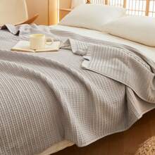 1 chiếc chăn gạc cotton 100% - Nhẹ, thoáng khí, họa tiết kẻ caro | Chăn ga gối đệm bốn mùa | Dệt jacquard 40s | Có thể giặt máy | Chăn mùa hè mềm mại (cho người hay đổ mồ hôi ban đêm) | Trang trí nhà hiện đại, thiết kế tối giản dễ bảo quản - Simu Bạc Xám - Xem 4