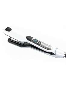 UKLISS Alisador de cabello con vapor de nano titanio y cerámica con pantalla LCD digital, 5 ajustes de calor, bloqueo automático de temperatura, peine desmontable, alisado y rizado del cabello con vapor, adecuado para estudiantes, vacaciones y viajes