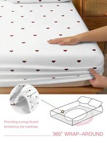1pc Girls Cute Heart Pattern Fitted Sheet , Mattress Protector, Lovely Red Heart Bedroom Decor Bed Sheet Girly Cartoon Love Geometric Fitted Sheet, Deep Pocket Bed Sheet, Soft And Breathable, For All Size Bed - Multicolor - View 5